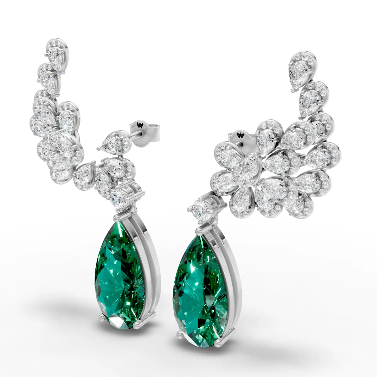 Green Pear Drop Diamond Earrings
